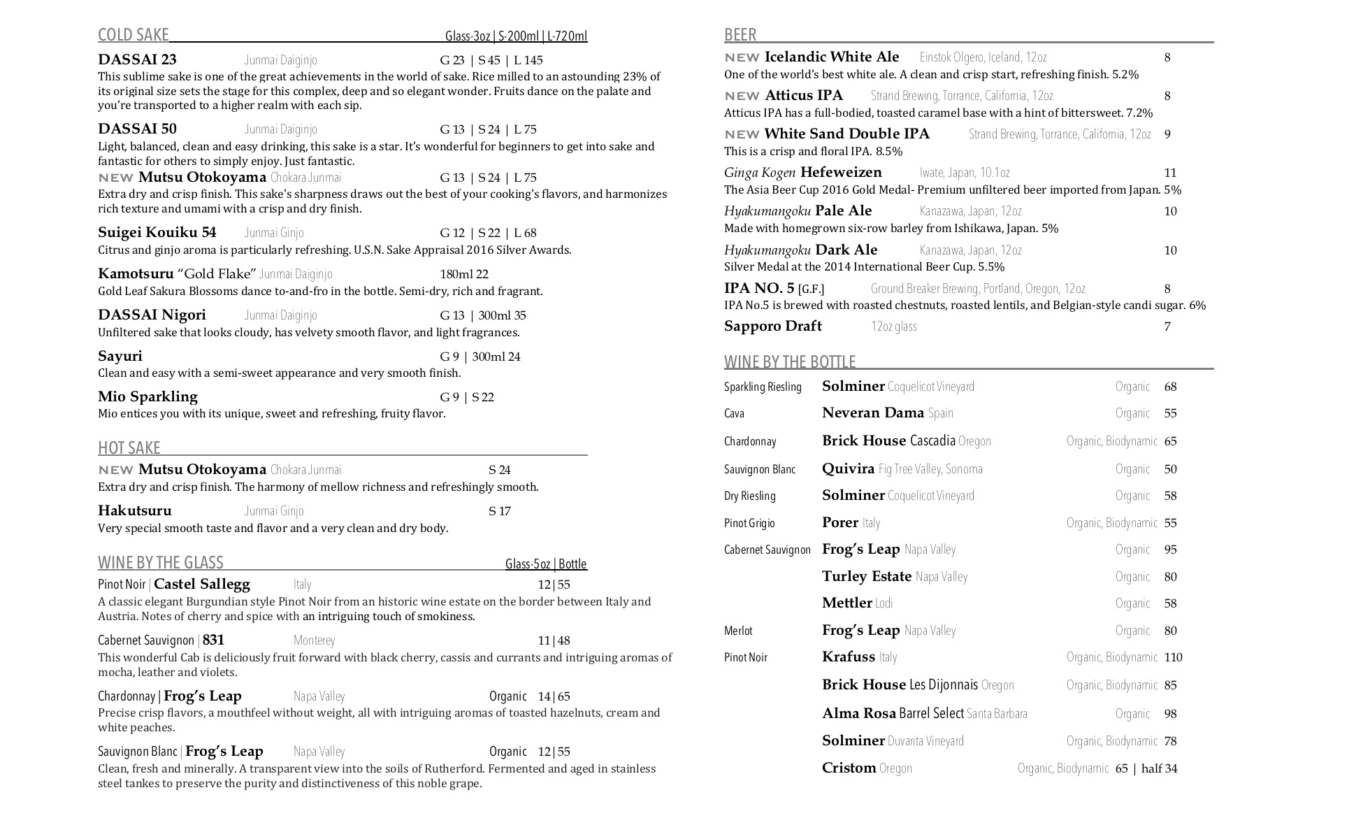 food menu