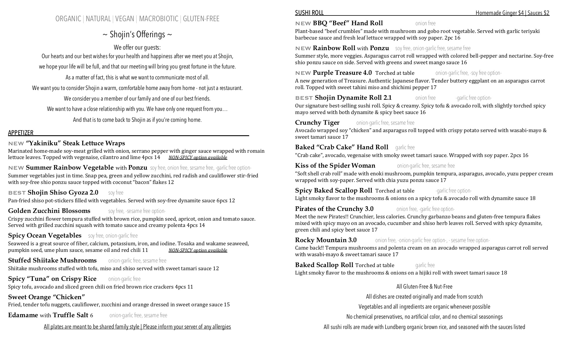 food menu